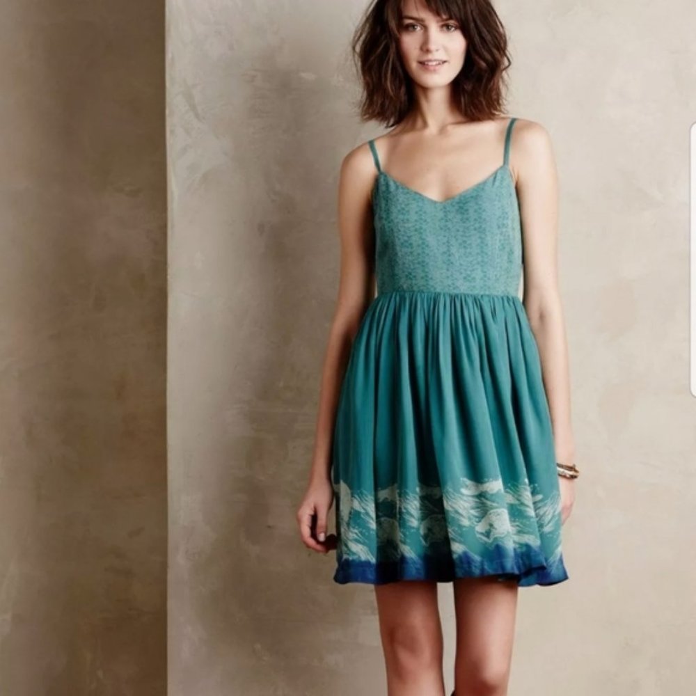 Anthropologie Floreat Koi Fish Silk Dress size 0